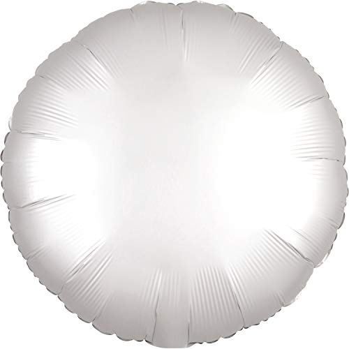 Amscan 3858901 - Standard Folienballon Satin Luxe White, rund, Durchmesser 43 cm, Luftballon, Heliumballon