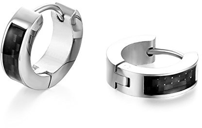 JewelryWe Schmuck Creolen Ohrringe, Edelstahl Kohlenstofffaser Kohlefaser, 4/7mm Breit Klassische Klapp-Creolen Ohrclips Ohrstecker Ohranhänger für Damen Herren, Gold/Rosegold/Silber/Schwarz