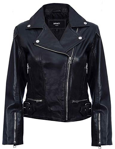 Infinity Leather Giacca da Donna Stile Vintage in Vera Pelle con Zip da Motociclista