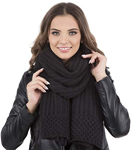 Vivisence Invernal Bufanda Elegante Para Damas Con Corte Clásico Hecha De Hilo Cálido Y Suave Ideal Para Los Días Fríos De Invierno Para Cada Ocasión, Negro,Talla Única