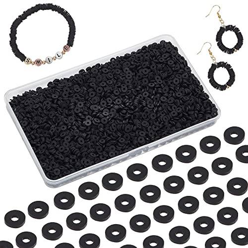 PandaHall Heishi Tonperlen, 3000 Stk. Schwarz 6mm Vinyl Scheibenperlen Flache Runde Handgefertigte Polymer Clay Perlen Für Hawaii Ohrring Choker Fußkettchen Armband Halskette Schmuck Making