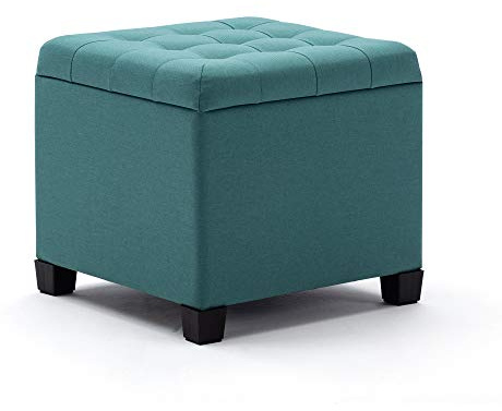 HNNHOME Pouffe fotpall Ottoman förvaringslåda, 45 cm kub stark träram Linne vardagsrum fotpall, leksak bröst, sminkstol stol stol med Lock för sovrum (ljusgrön)