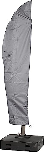 Mehr Garten Housse de Protection pour parasols Cantilever courbé | 270 cm x 40/84 / 60 cm | Convient pour Parasol Jusqu’à Ø 400 cm | Polyester tissé Oxford 600D, Couleur : Gris