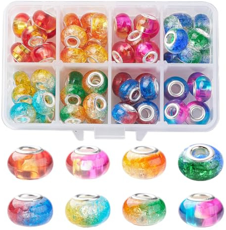 NBEADS 64 Stück Harz Europäische Perlen, 8 Farben Perlen Mit Großem Loch Rondelle European Spacer Beads Mit Messingkernen Für Die Schmuckherstellung