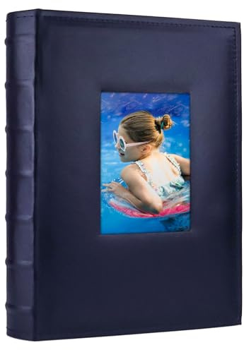 Vienrose Photo Album 4x6 300 Photos with Memo Area Leather Cover Large Capacity Slip-in Pictures Book for Wedding Baby Vacation, Blue