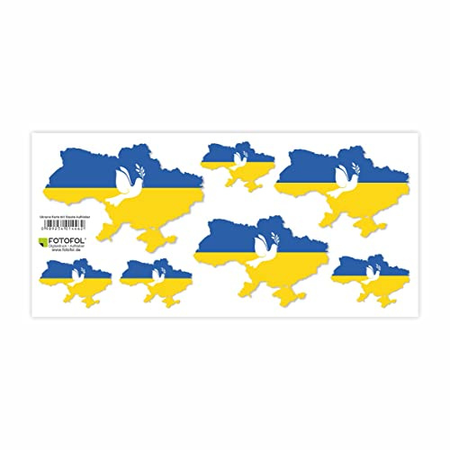 FOTOFOL Ukraine Aufkleber Set - Fahne Flagge Karte Blumen Friedenstaube Ukraine, für Auto, Fahrzeuge, Roller, Moped, Motorrad-Helm, Fahrrad, Laptop, Smartphone (Karte)