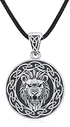 JFASHOP Cadena de león para hombre de plata de ley 925 con cabeza de león, collar de nudo celta, cadena de león, amuleto de león, colgante de amuleto, joyería de animales, regalo para mujeres