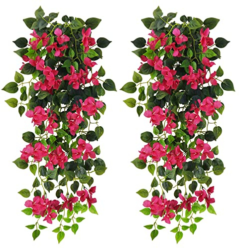 Elecxlink Fake Hanging Flowers Plants Bougainvillea Artificial,UV Resistant Faux Silk Flower Fabric Vine for Indoor Outdoor Garden Porch Eave Fence Wedding Wall Spring Summer Decor