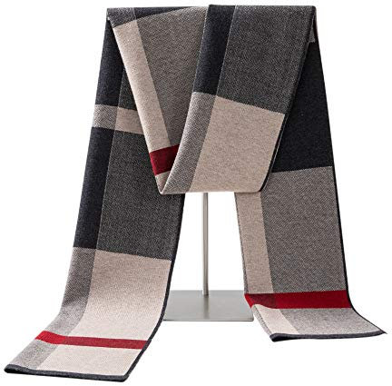 Lallier Herren Schal aus Merinowolle, lange Winterkrawatte mit Geschenkbox, Kamel Schwarz