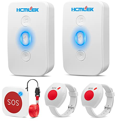 Hcmlek Notrufknopf für Senioren Notruf mit senioren notruf armband, Babyphone für Senioren für Hausnotruf Funktioniert Pflegeruf Alarm Notrufknopf für ältere Patienten und Senioren mit Behinderung A06