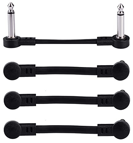 Rayzm Guitar Patchkabel, 6,35 mm abgewinkeltes Instrumenten-Jumperkabel für Gitarren-/Bass-Effektpedale, 5cm Pedal-Board Jumperkabel (4-Pack)
