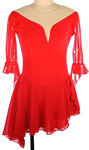 Youthful flying Damen Eiskunstlauf Kleid Rollschuhkleid Ballett Trikotanzug Tanz Leotard Eislaufen Wettkämpfe Bekleidung(Size:S/140,Color:Rot)
