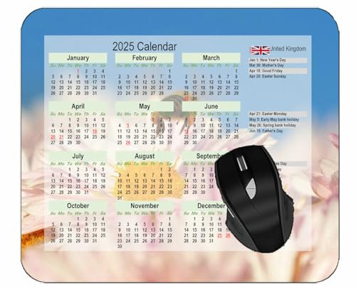 YENDOSTEEN 2025 Mouse pad Calendar with Holidays,Bee Flower Pollination FlyingMouse Mat for Office Computers Laptop Men Women