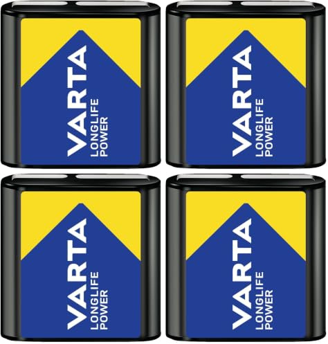 VARTA Pilas 4,5V Pila Plana, Pila de Bloque, Paquete de 4, Longlife Power, Alcalina, aptas para lámparas y Dispositivos con Alto Consumo de energía