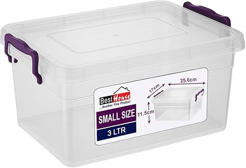 Best House Small Plastic Storage Box Bins with Lids - Pack of 1 - Storage Containers Heavy Duty, Stackable Clear Container Box Use for Home, office, Kitchen, Toys and Goods (3 Litres)