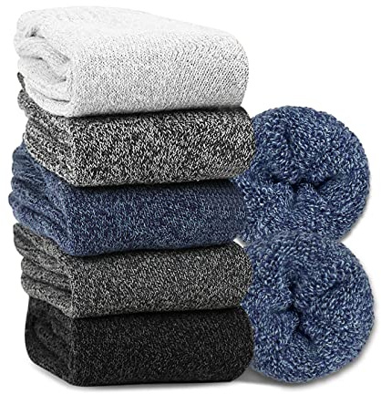 MOSOTECH 5 Paires Chaussettes Chaudes Homme Thermiques épaisses en éponge | Chaussette Hiver Cadeau Pour Homme, Confort Thermique pour le Travail, la Randonnée et le Quotidien, Taille 39-45