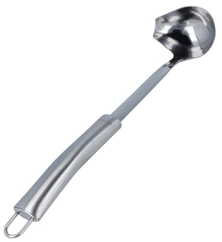 EUROHOME Saucenlöffel OLIVIA aus rostfreiem Edelstahl - Soßenkelle mit Ausgießer - Soßenlöffel 33,5 cm mit ergonomischem Griff - Suppenkelle Edelstahl aufhängbar - Spülmaschinengeeignete Saucenkelle