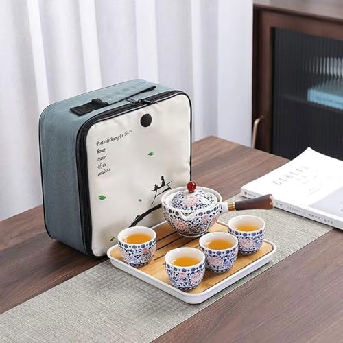 NEDLON Chinese Ceramic Rotating Teapot,360 Rotation Tea Maker,Classical Portable Semi-Automatic Tea Set for Home,Office,Travel (Size : B)