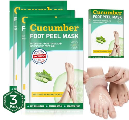Maschera Peeling per Piedi 3 Paia, Ripara Talloni e Rimuove Pelle Morta Secca, Trattamento Esfoliante per Piedi Screpolati, Foot Peel Mask (Cucumber)