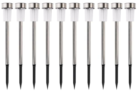 Arti Casa Lampe Solaire Exterieur - Lumiere Solaire 10 Pièces - Lampes de Jardin sur Piquet - Lumière Blanche et Colorée - Résistant à l'Eau IP44 - Ø4,8 x 36,5 cm - Acier Inoxydable