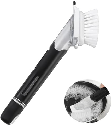 Soap Dispensing Dish Brushes – Washing Up Brush with Handle, Liquid Dispenser & Scraper, Dish Wand Scrubbing Brush with Detachable Head for Kitchen Cleaning