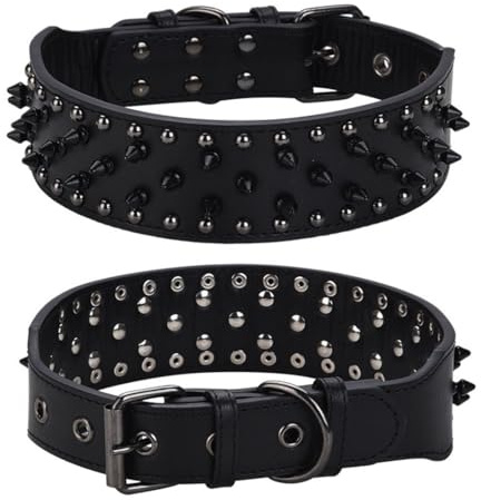 FUNAT Haustier Nietenhalsband, Großes Hundepunk Stil Nietenhalsband, Anti beißen Nagel Leder Hundehalsband, Hundehalsband mit Nieten Geeignet für mittlere bis große Hunde