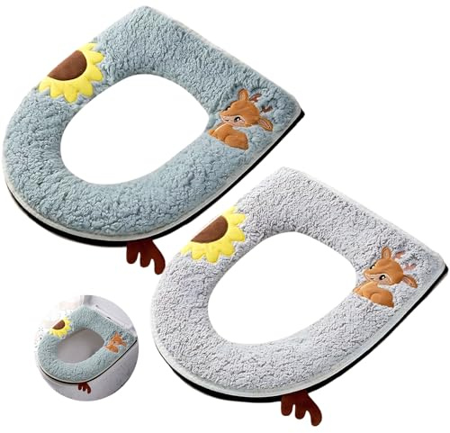 QUNXON Toilettensitzbezug, 2 Stück Verdickter Weicher Toilettenauflage, Wasserdichter Toilet Seat Cover mit Griff, mit Reißverschluss Waschbarer Toilettendeckel, für die Meisten Toilettensitze