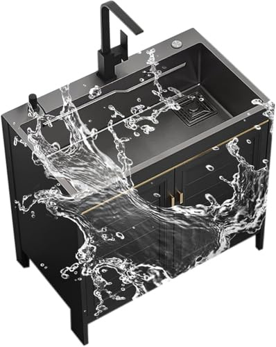 Wrobelax Commercial Sink Laundry Room Sink With Cabinet, Free Standing Single Kitchen Sink With Drainer Unit And Tap. Ideal For Patio Garden Outdoor Or Bathroom Vanity Sinks Combo!(Size:68x45x80cm)