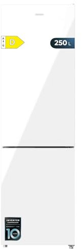 Cecotec Frigorifero Combinato Bolero CoolMarket Combinato 250 White GlassD. 180cmx55cm, 250L, Inverter Plus, Total No Frost, Classe D, Multi Air Flow, Fast Cooling, Humidity Box, allarmi porta aperta