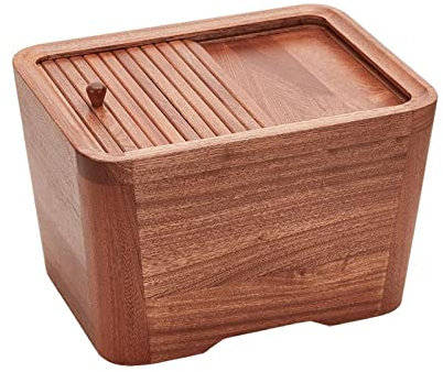 EOTRERANQ Distributeur de Riz hermétique de 22 LB, récipient de Stockage de Nourriture en Bois, Seau de Riz à Couvercle Coulissant for Seau Distributeur de céréales et de Riz