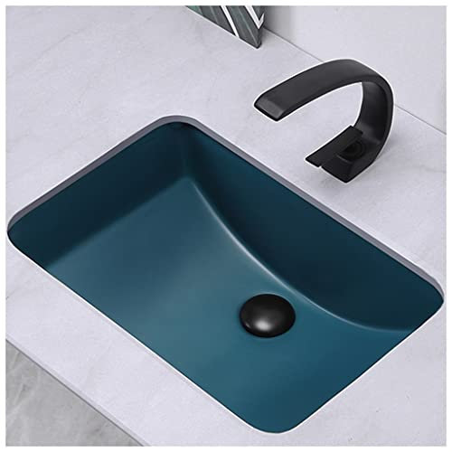 WOTZOV Lavandino da Bagno sottotop, lavabo Rettangolare, lavabo sottopiano con Rubinetto e Kit di Scarico,Blu 52,5x37,5x20,5cm