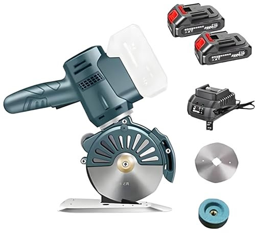 Tagliatrice Portatile per Tessuti, Taglierina Elettrica Rotativa per Tessuti da 21 V con 2 Batterie E Lama, Spessore di Taglio 35 Mm/45 Mm, Forbici Elettriche con Illuminazione A LED per Il Taglio