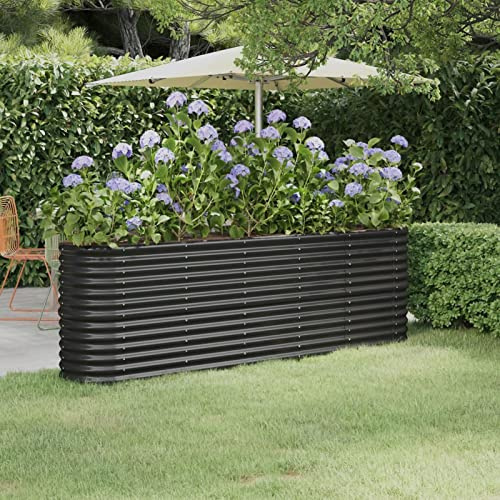 IKAYAA Hochbeet Metall Pflanzkübel Garten Pflanz- und Gemüsebeet Frühbeet Blumenkasten Pflanzkasten Stahl -Anthrazit- 224 x 40 x 68 cm