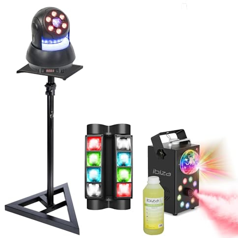Ibiza - Pack Jeu Lumière Spider DMX QUAD8-FX 8x10W - Pied Support Lyre STAR-WASH 30W - Machine à fumée 3en1 400W - Soirée Fête Dj