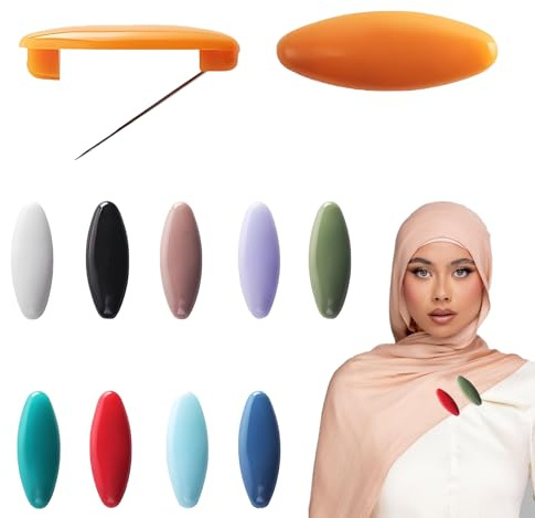 16 Stück Bunte Hijab Nadeln, 10 Farben Hijab Pins, Hijab Pins, Hijab Sicherheitsnadeln für Befestigen und Verzieren von Kopftüchern, Schals und Tüchern