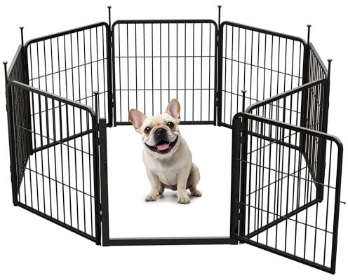 SunsGrove 8-teilig Welpenlaufstall 60cm Hoch, Schwerlast Hundestall für drinnen mit 1 Türen, Anti-Rost Hundezaun, Automatische Verriegelung，Pet Playpen for Yard RV Camping, Schwarz