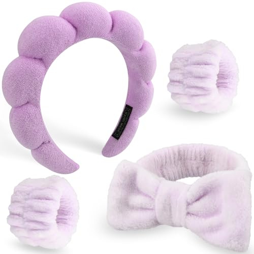 DRESHOW Spa Headband for Washing Face Skincare Hairbands Face Washing Wristband Set Makeup Terry Cloth Towel Headbands for Skincare Sponge Puffy Make Up Hair Band for Women Girls