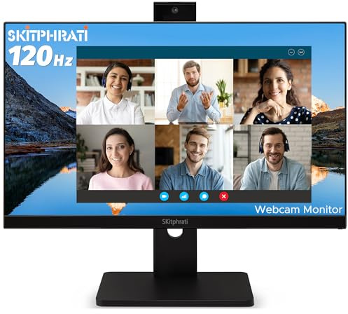 SKITPHRATI - Monitor da gaming con webcam aziendale da 23,8, 1080p Ips 120Hz, videoconferenza - regolabile 3 Mp integrati, microfoni, altoparlanti, protezione per gli occhi, senza cornice, HD