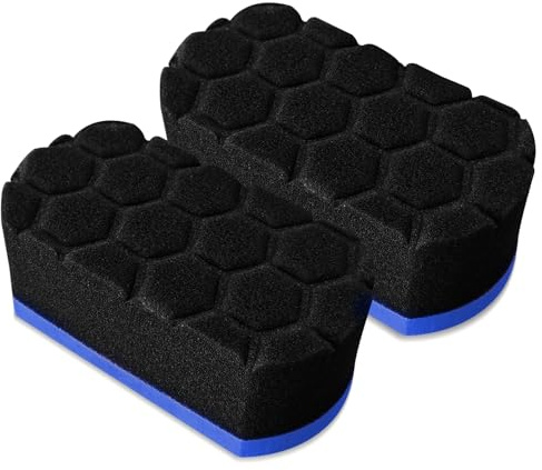 Lyxheth 2 almohadillas aplicadoras de cera de neumáticos, almohadilla de esponja, esponja hexagonal de fácil agarre, esponja aplicadora de brillo de neumáticos, esponjas de espuma de limpieza