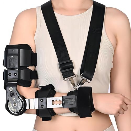 Vexorium Tutore per Gomito Post-Operatorio con Cerniera, Angolo e Lunghezza Regolabili, Supporto per Gomito con Cinturino per Spalla per Recupero Post-Operatorio e Riabilitazione da Infortuni,Right