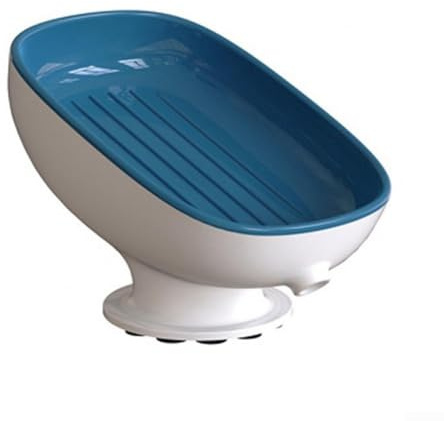 Seifenhalter für Badezimmer, Dusche, mit Saugnäpfen, doppellagiges Design, selbstentleerend, geneigte Seifenschale, Aufbewahrungsbox (blaue Box)