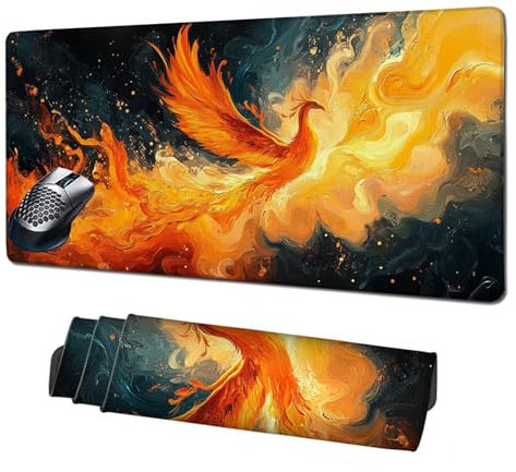 Alfombrilla Gaming,Alfombrilla Ratón Fénix Mouse Pad,Amarillo Alfombrilla Escritorio Grande 900x500mm,Protector Escritorio Alfombrilla Antideslizante,Mejora Precisión y Velocidad,Accesorios PC X1-1724