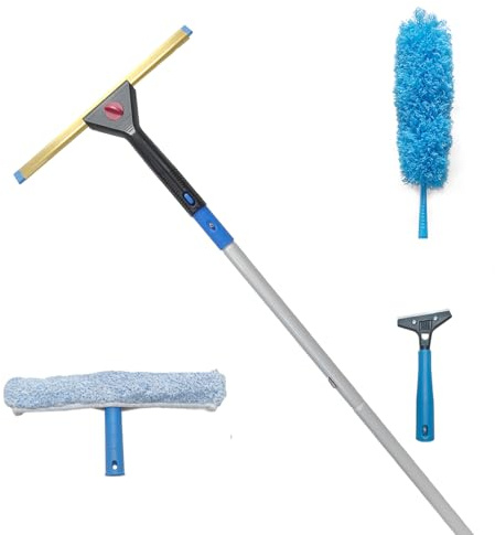 KLHB-YF Window Squeegee Kit & Squeegee Broom, 13.7 Heavy Duty Floor Squeegee Mop with 59 Aluminum Extension Pole, Industrial Tile Floor Squeegee for Shower Glass，Car Windshields