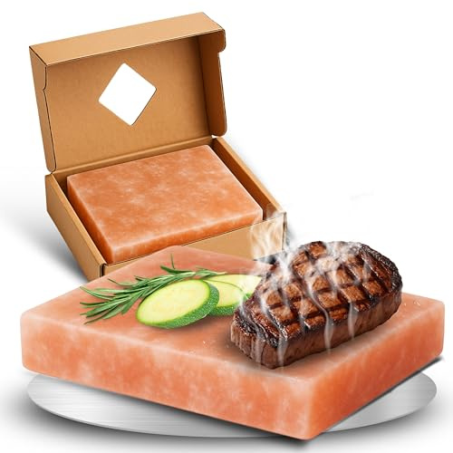 Grill Salzstein XL aus reinem Himalaya Salz mit Geschenkverpackung - Steinsalzplatte als Geschenk für Grillfans zum Grillen - intensive Aromen beim Grillgut - Geschenkidee für Männer