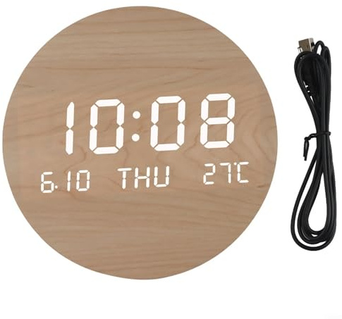 HOHOVYVY Geräuschlose Große LED-Wanduhr Aus Holz Mit Datum Und Temperaturanzeige Für Wohnzimmer Und Schlafzimmer