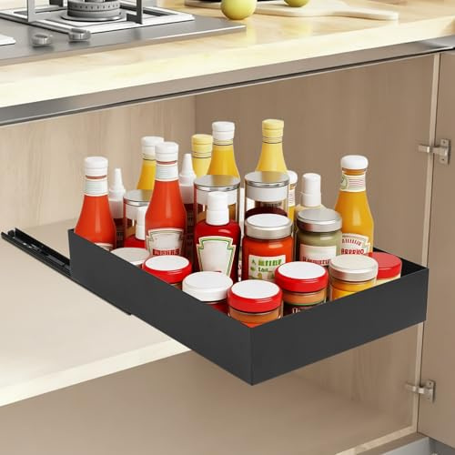 BOJIUKEJI Cassetto Estraibile Cucina, Cassetto Telescopico Cucinas, Cestelli Estraibili per Cucinas, Cassetti Estraibili per Cucina Armadio Scorrevole Estensibile Adesivo(27cm W x 40cm L x 8.4cm H)