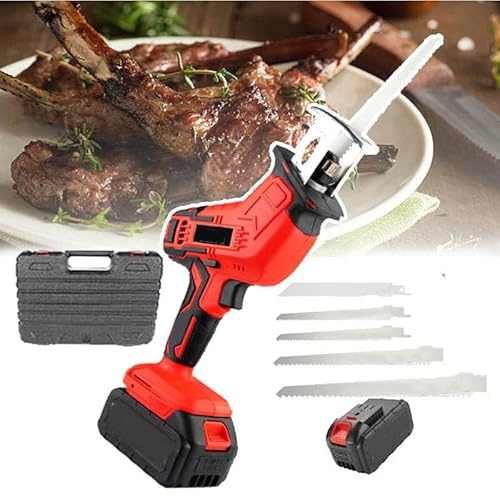smafoseedding Sierra Recíproca Inalámbrica - Iluminación LED, Sierra Eléctrica para Carne Y Huesos, De Mano, Peso Aproximado 2 Kg, Sierra Recíproca Inalámbrica para Cortar Madera/Huesos con 4 Hojas