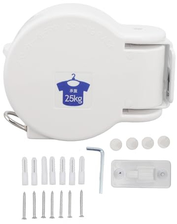 Terreno retráctil 4.2M Alta Capacidad | Capacidad de Carga de 44 Libras para Toallas/pañales/Trajes de baño | Cable de Acero Inoxidable Protector y caparazón de ABS | Tendida (White)