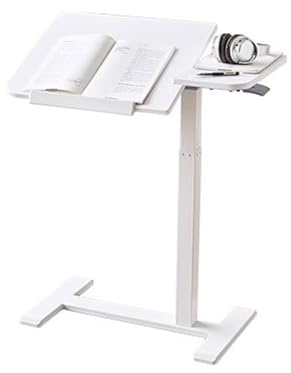 Verstellbarer Beistelltisch mit Rollen, mobiler höhenverstellbarer Beistelltisch für Sofa und Krankenhaus, FlipTop-Design, vielseitiger weißer Nachttisch