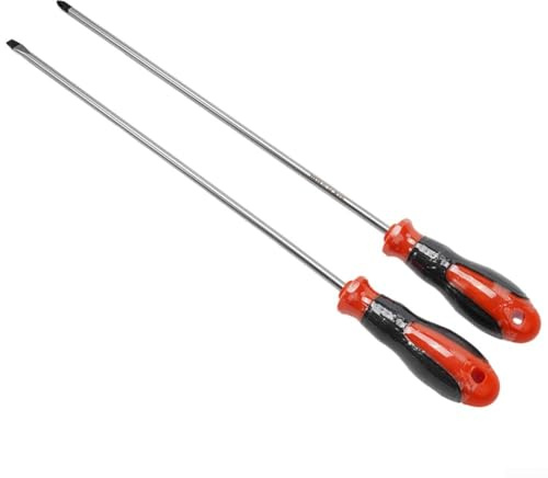 30,5 cm extra langes magnetisches Kreuz- und Schlitzschraubendreher-Set mit Chrom-Vanadium-Stahlschaft und rutschfestem Gummigriff für Heimwerker und Werkstatt zu Hause (2-teiliges Set)